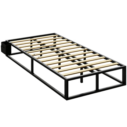 12 Slats Metal Platform Bed Frame, 3ft Single Bed Frame with Storage Bag and Anti-Slip Pads, Black