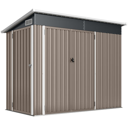 7.5 x 4.3ft Metal Garden Storage Shed, Waterproof Outdoor Shed with Triple Lockable Door, Gloves, Vents, Light Grey