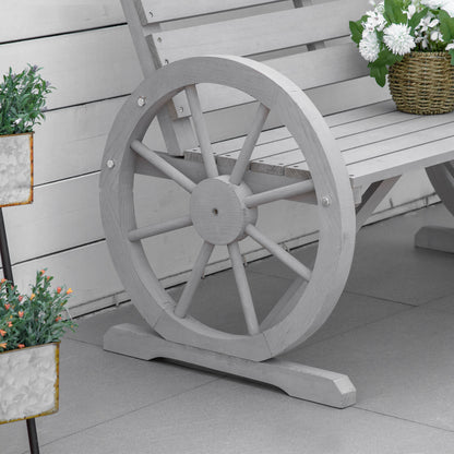Wooden Cart Wagon Wheel 2 Seater Garden Bench Outdoor Garden Armrest Chair Rustic High Back Loveseat Grey