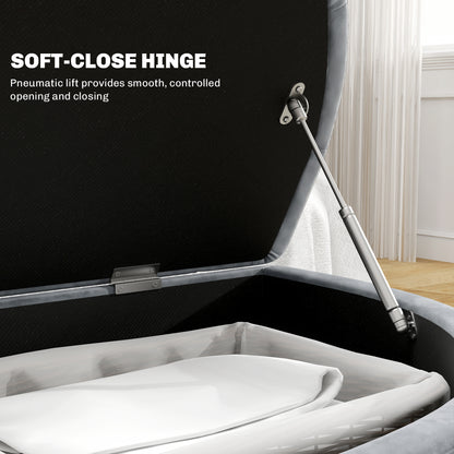 Velvet-Feel Half Circle Storage Ottoman - Dark Grey