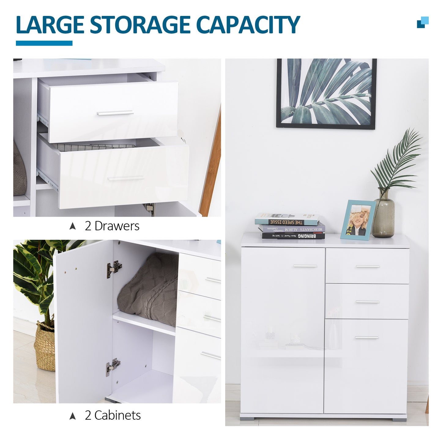 Sideboard, Modern Storage Cabinet with 2 Drawers, 2 Doors and Adjustable Shelf, Kitchen Cabinet for Living Room, Dining Room