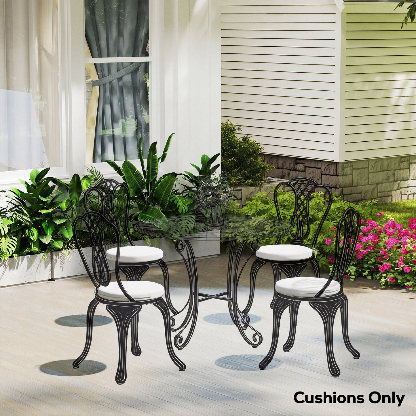 Outdoor Bistro Chair Cushions Set of 4 with Removable Cover, 41 x 41 x 5 cm Round Seat Cushions with Ties, White