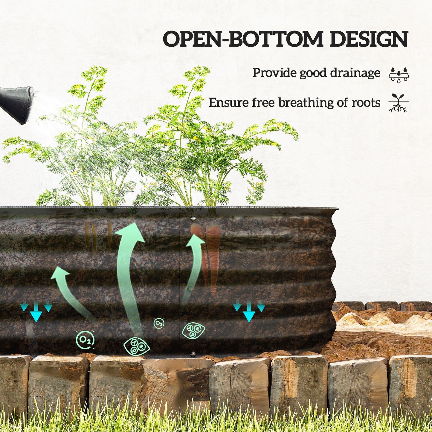 Galvanised Raised Garden Bed, Metal Planter Box with Safety Edging, for Flowers, Herbs, Succulents, Black