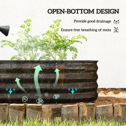 Galvanised Raised Garden Bed, Metal Planter Box with Safety Edging, for Flowers, Herbs, Succulents, Black