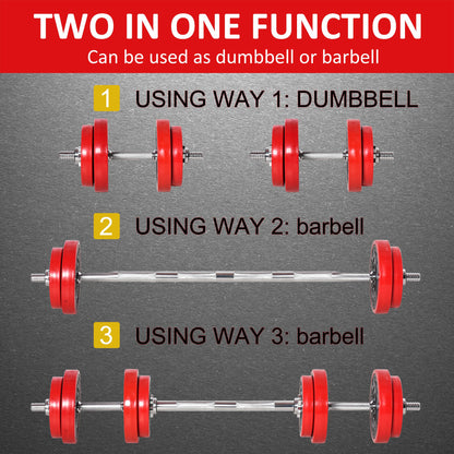 20KGS 2-In-1 Dumbbell & Barbell Adjustable Set Strength Muscle Exercise Fitness Plate Bar Clamp Rod Home Gym Sports Area
