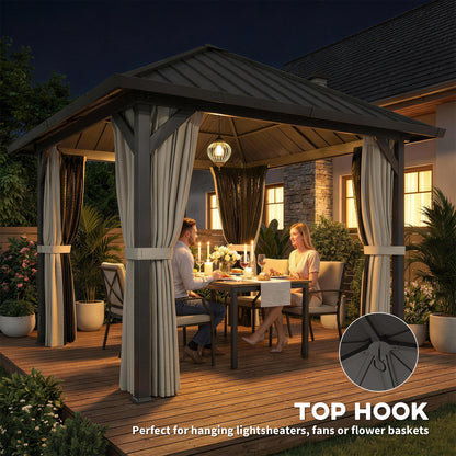 3 x 3(m) Hardtop Gazebo with Galvanised Steel Roof and Water Gutter, Waterproof Permanent Pavilion Garden Gazebo