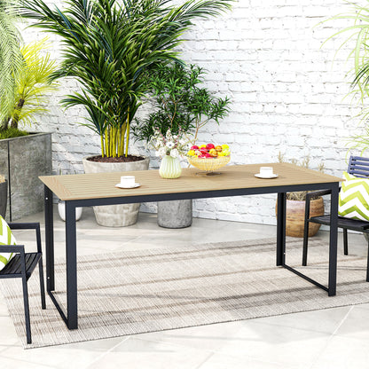 Garden Table for 6 People, 175 x 78 x 75 cm Rectangle Outdoor Dining Table with Slatted Top, Metal Frame, for Balcony, Deck