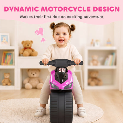 Balance Bike with Music Extra-Wide Wheels Toddler Bike for Boys Girls Pink