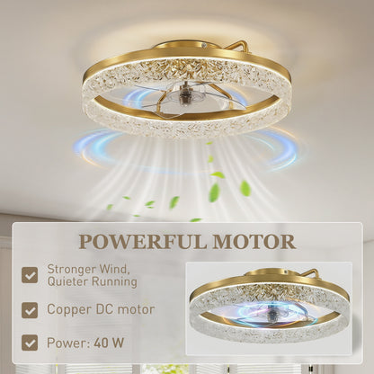 Ceiling Fan with Lights, Dimmable LED Mount Ceiling Fan Light with Remote App Control for Bedroom, Gold Tone
