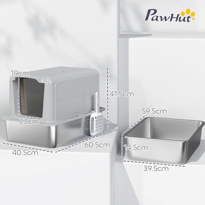 Stainless Steel Cat Litter Box with Removable Lid, Scoop, Filter Bags, for Larger Cats, Grey
