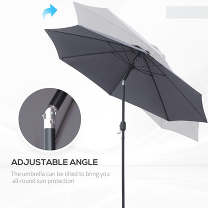 2.7M Garden Parasol Umbrella with Glass Fibre Ribs and Aluminium Frame, Tilting Sun Shade Shelter Canopy, Charcoal Grey