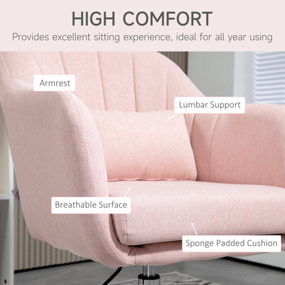 Swivel Accent Chair, Linen Fabric Tub Vanity Chair, Modern Armchair with Adjustable Height and Lumbar Support for Living Room