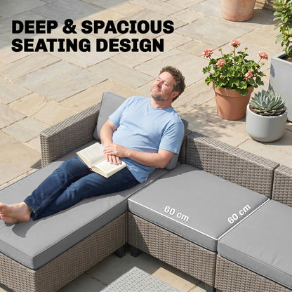 5-Piece Rattan Patio Furniture Set with Corner Sofa, Footstools, Coffee Table, for Poolside, Brown