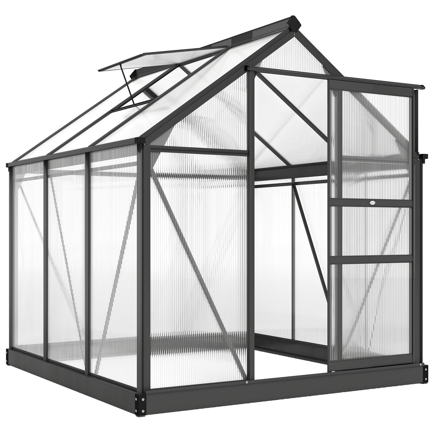 6 x 6ft Polycarbonate Greenhouse, Large Walk in Green House with Slide Door and Window