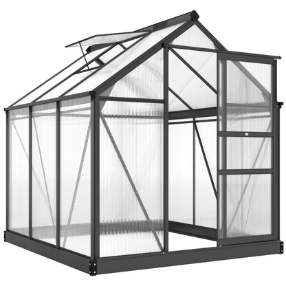 6 x 6ft Polycarbonate Greenhouse, Large Walk in Green House with Slide Door and Window