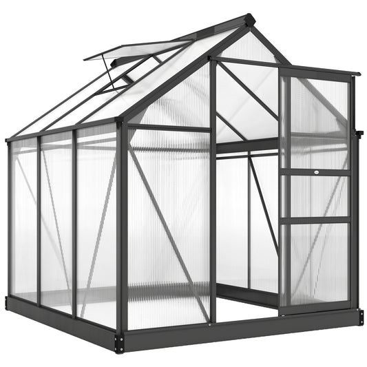 6 x 6ft Polycarbonate Greenhouse, Large Walk in Green House with Slide Door and Window