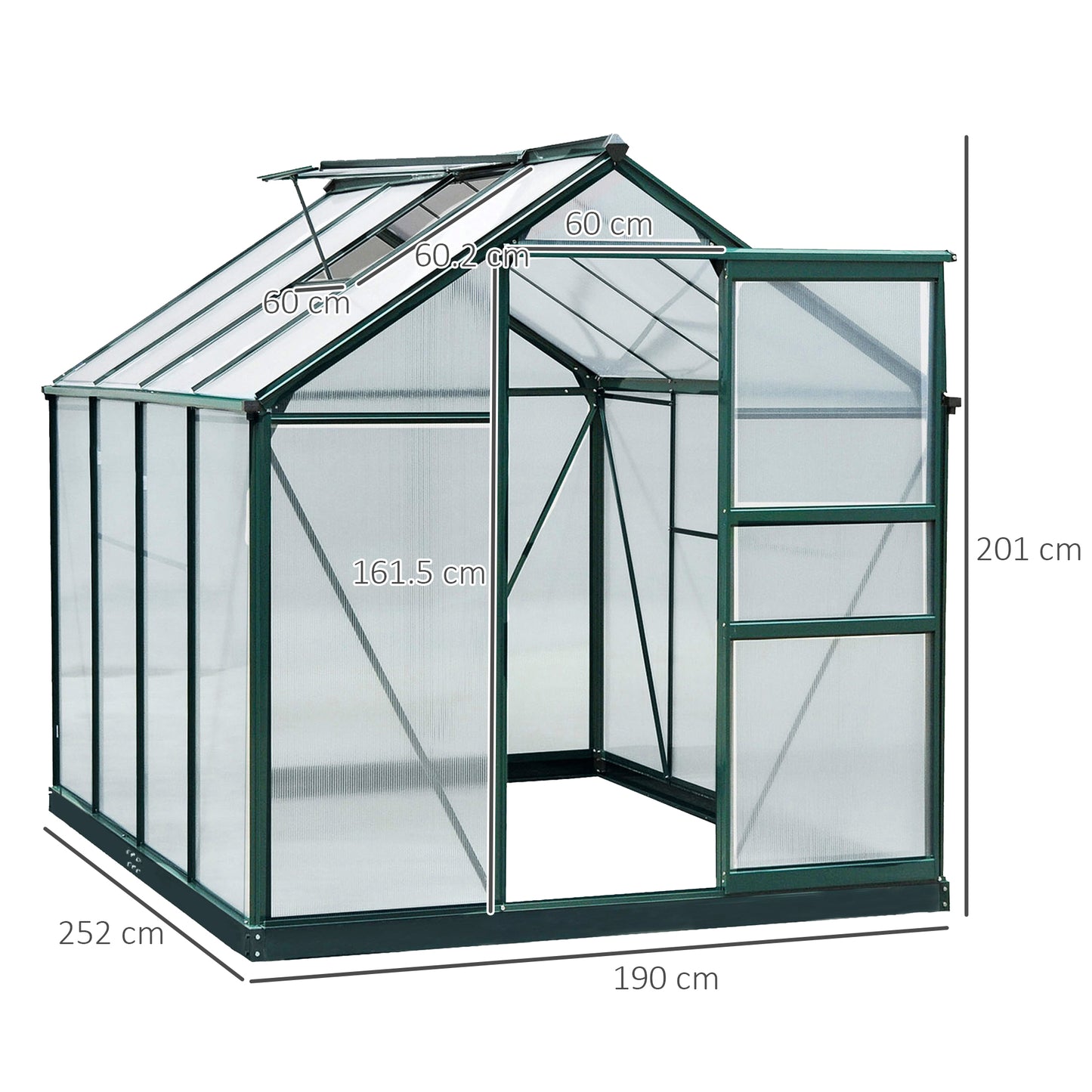 6 x 8ft Polycarbonate Greenhouse, Large Walk-In Green House with Slide Door and Window