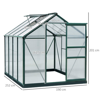 6 x 8ft Polycarbonate Greenhouse, Large Walk-In Green House with Slide Door and Window