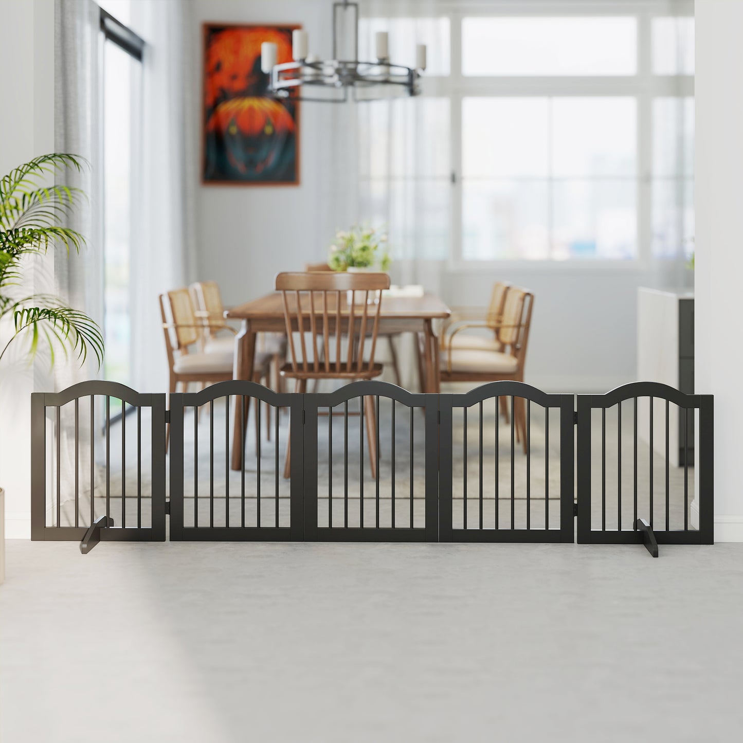 Freestanding Dog Gate Wooden Stair Gate for Dogs with Support Feet Foldable Pet Fence Safety Barrier for the House Doorway St