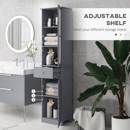 Bathroom Storage Cabinet with 3-tier Shelf Drawer Door, Floor Cabinet Free Standing Tall Slim Side Organizer Shelves, Grey