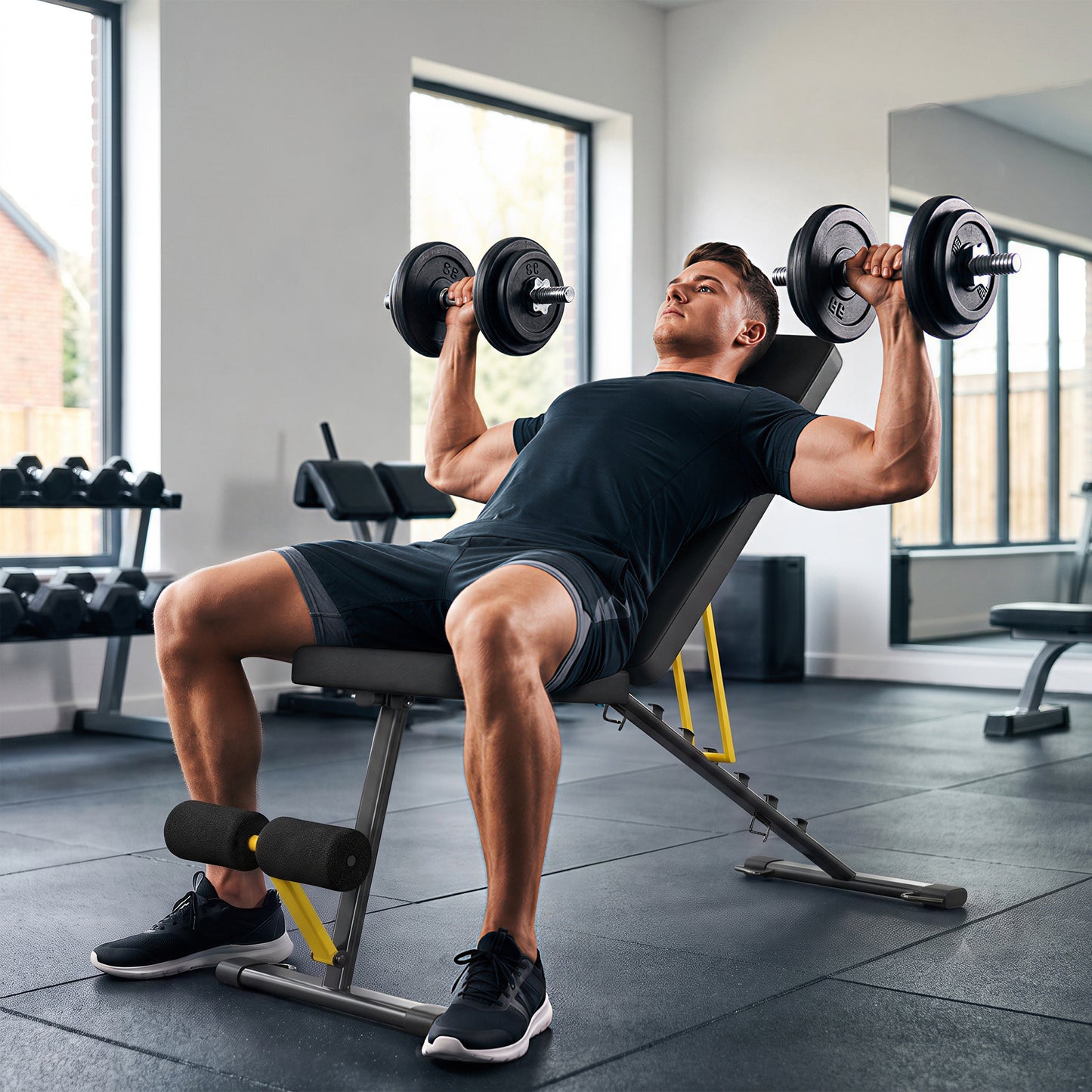 Adjustable Weight Bench, 300kg Incline Decline Flat Foldable Bench Press with 7 Backrest Positions and Resistance Bands