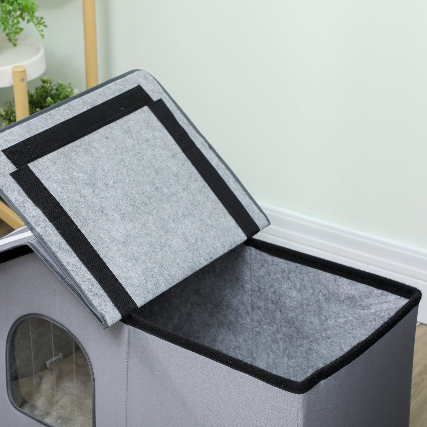 Outdoor Cat House, Weather Resistant Feral Cat Cave with Elevated Base and Cushion for Winter, Grey