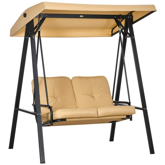 Two-Seater Garden Swing Bench, with Adjustable Canopy - Beige
