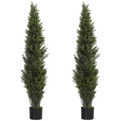 Set of 2 Decorative Artificial Plants Cypress in Weighted Pot, Fake Plant with 2035 Leaves, 150 cm