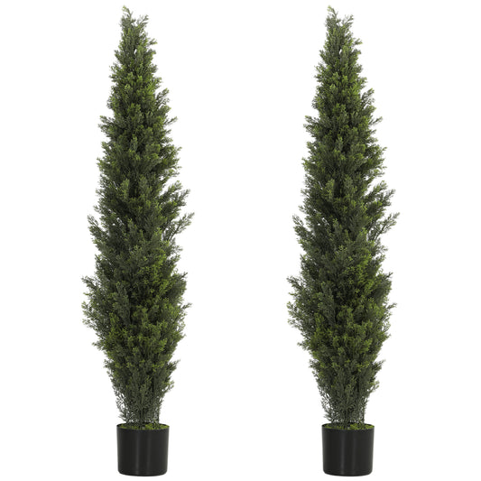 Set of 2 Decorative Artificial Plants Cypress in Weighted Pot, Fake Plant with 2035 Leaves, 150 cm