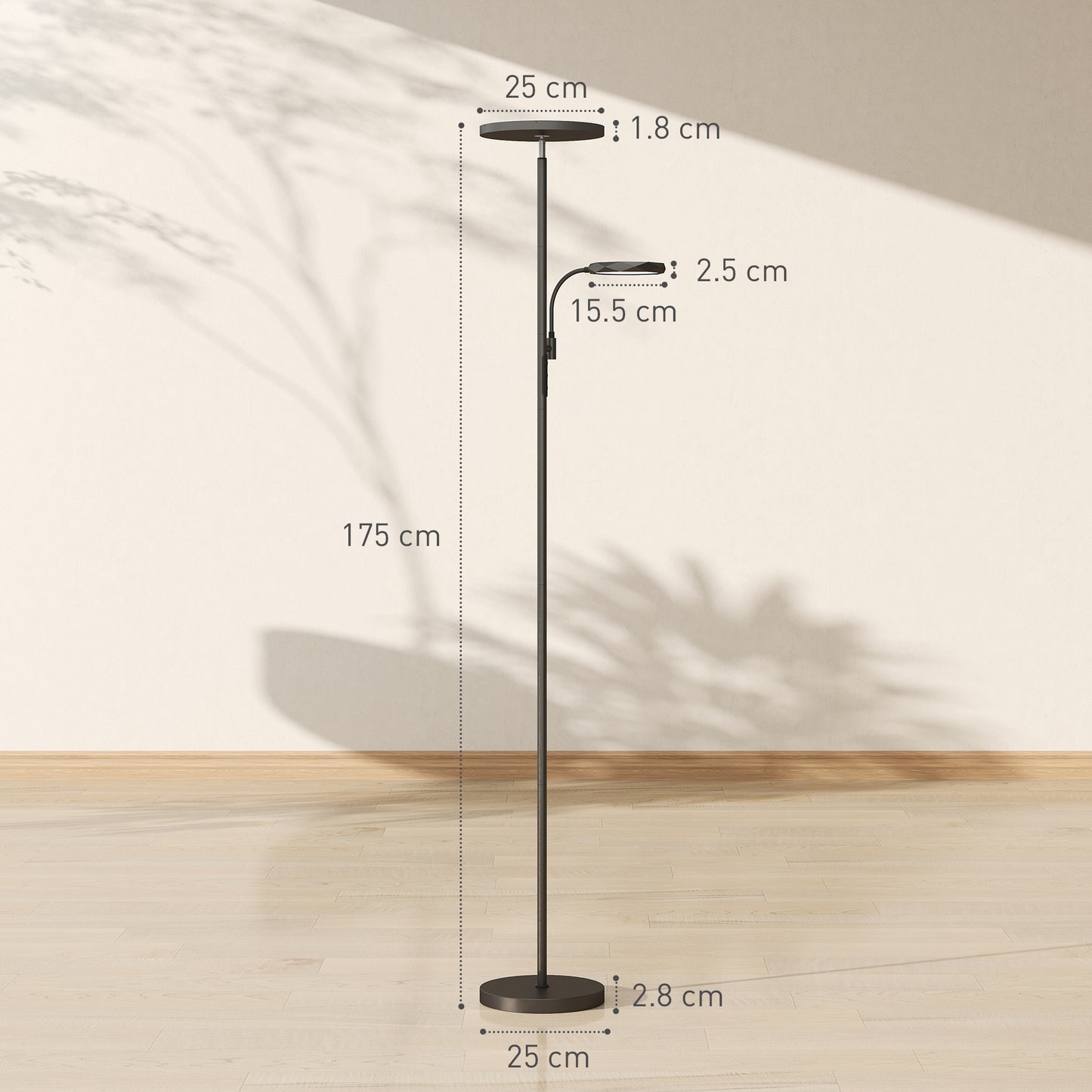 LED Floor Lamp for Living Room, Stepless Dimmable Standing Lamp, Mother and Child Uplighter with Reading Light