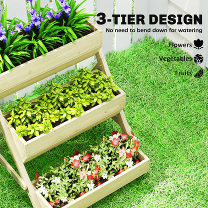 3 Tier Raised Garden Bed Wooden Elevated Planter Box Kit, 66L for Flower, Vegetable, Herb, 65x75x78cm, Green