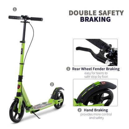 Kick Scooter, Folding 2 Wheel Scooter with Dual Brake System, Dual Suspension, 230mm Big Wheels and 3 Adjustable Handlebar