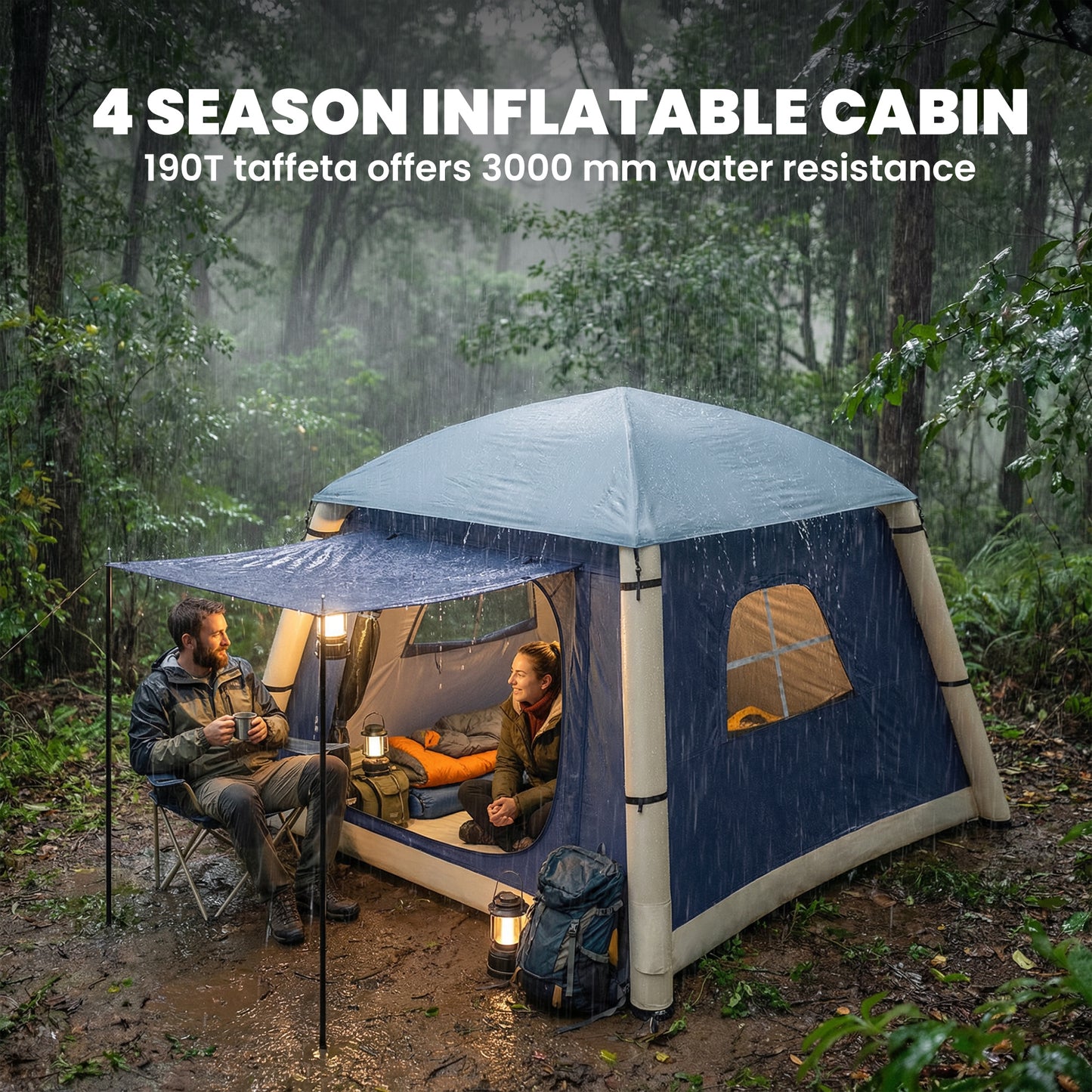 Inflatable Camping Tent w/ Hand Pump, Easy Setup 1/2 Person Blow Up Tent, Dark Blue
