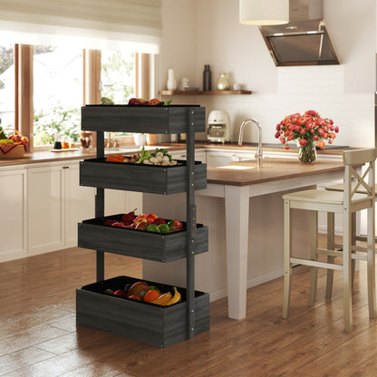 Four-Tier Basket Wooden Plant Stand - Grey