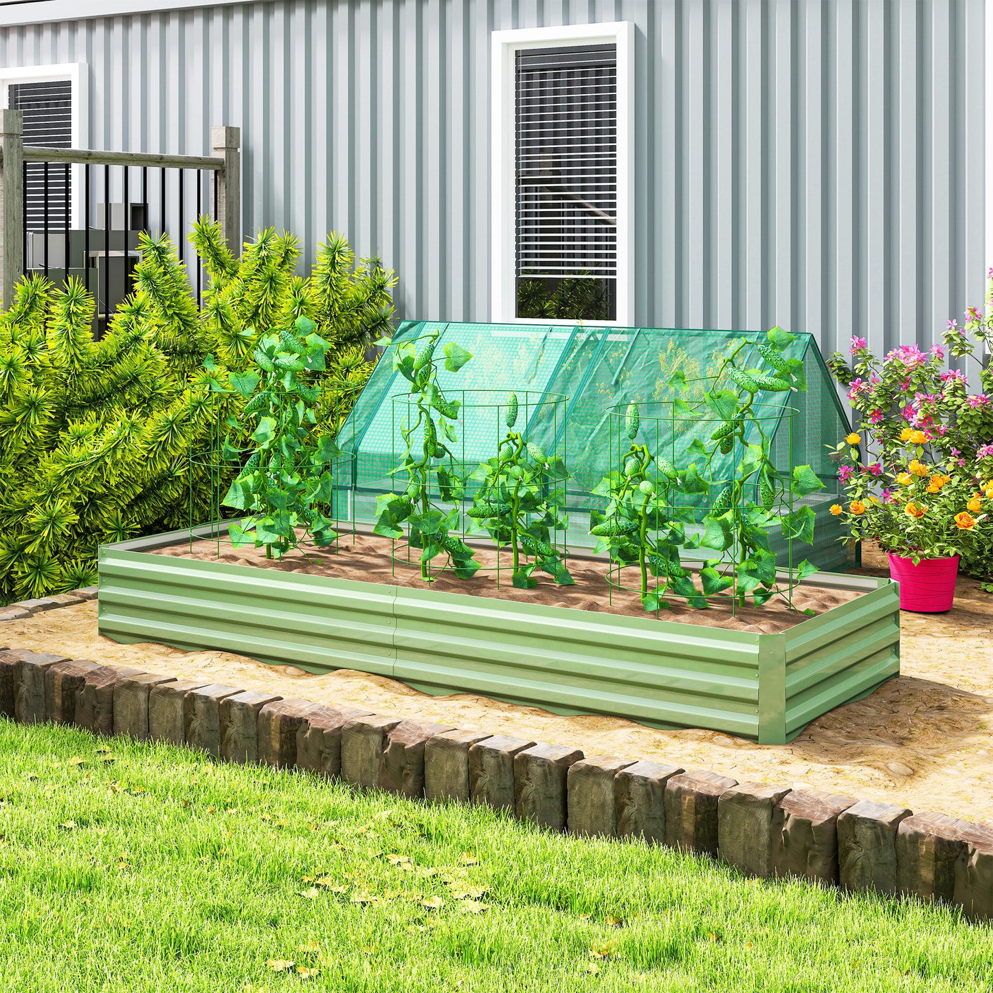 Metal Raised Garden Bed Planter Box Outdoor Planters for Growing Flowers, Herbs, Green, Light Green