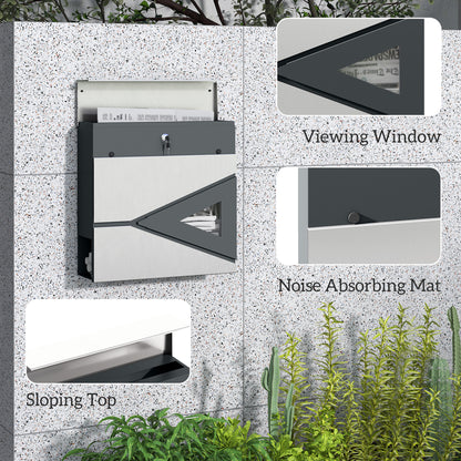 Wall Mounted Post Box with Viewing Window, 2 Lock, Modern Galvanised Steel Mailbox with Copper Core