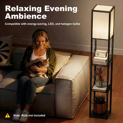 Floor Lamp with Shelves, 3 Layer Column Modern Standing Lamp for Living Room, Bedroom, Office, Bulb not Included, Black