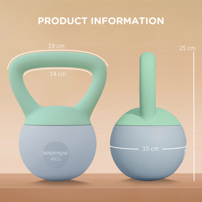 4KG Soft Kettlebell, Kettlebell with Non-Slip Handle for Home Gym, Weight Lifting, Strength Training, Green/Grey