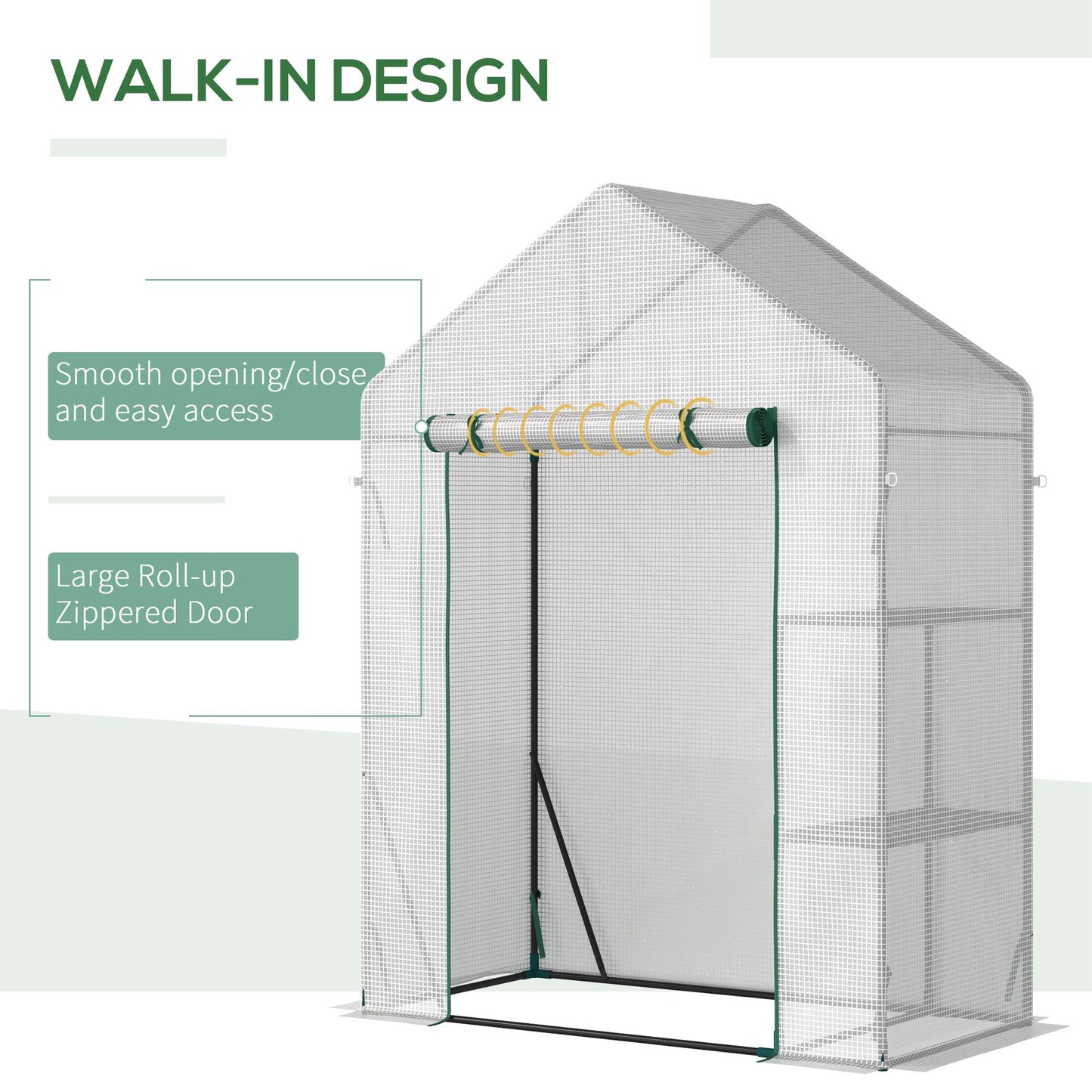 Walk In Greenhouse with 2 Tier Shelf, Portable Gardening Plant Grow House Tomato Greenhouse with Roll up Zip Panel Door
