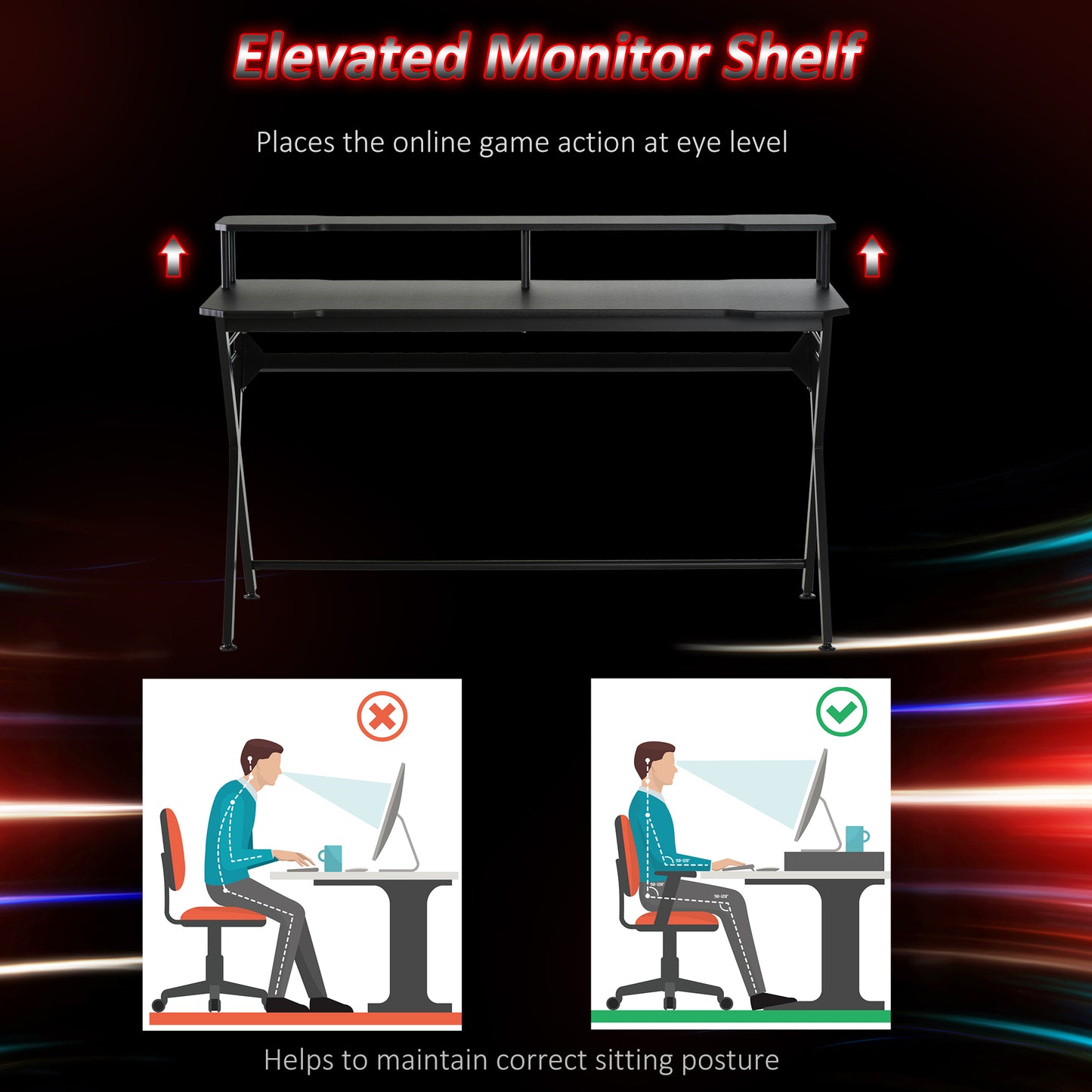 Gaming Desk Writing Racing Computer Table Workstation with Headphone Hook Curved Front Adjustable Feet for Home Office Use 14