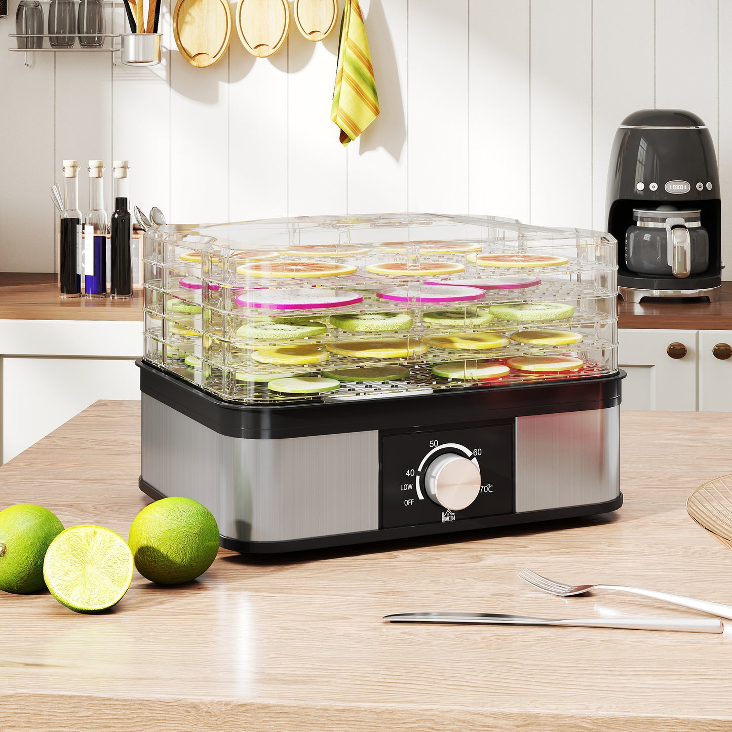 5 Tier Food Dehydrator, 245W Stainless Steel Food Dryer Machine with Adjustable Temperature for Drying Fruit, Meat