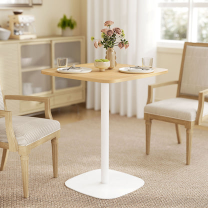 Small Dining Table, 60 cm Square Kitchen Table with Wood-veneer Top and Steel Base - Natural Wood Finish