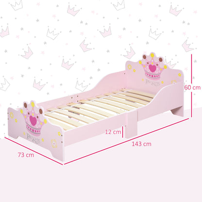 Kids Toddler Bed Princess Crown Theme Safety Side Rails Slats Home Bedroom Furniture Boys Girls 3-6 Years Pink 143 x 73 x 60