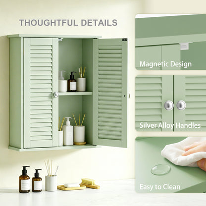 Bathroom Cabinet, Bathroom Wall Cabinet with Louvered Doors and Adjustable Shelf Storage for Kitchen, Light Green