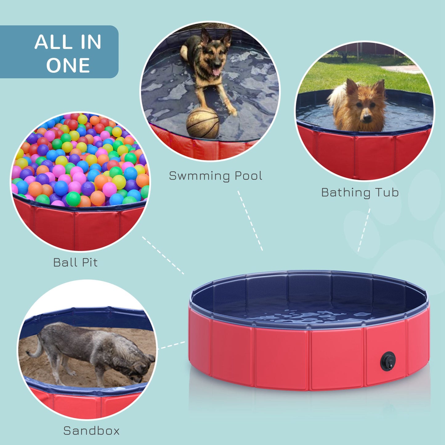 Foldable Dog Pool for Puppies and Ducks, Thickened PVC Dog Paddling Pool Bath Tub Hard Board