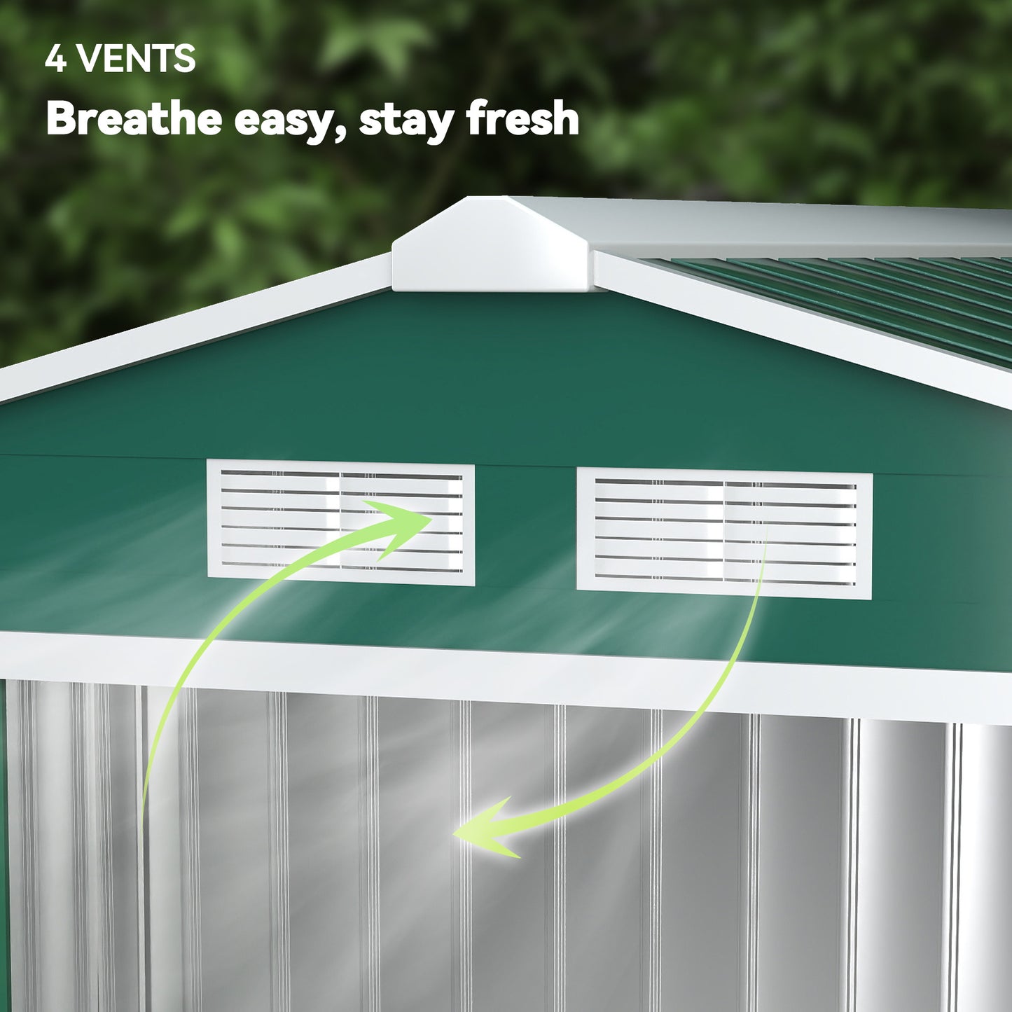 7 x 4ft Metal Garden Shed, Outdoor Storage Tool House with Ventilation Slots, Foundation Kit and Lockable Double Doors, Green