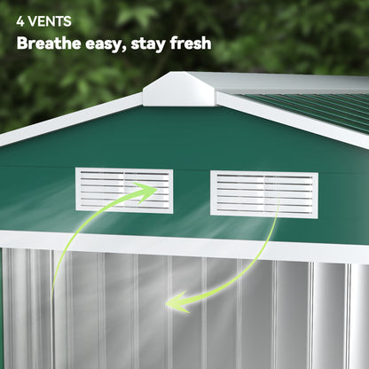 7 x 4ft Metal Garden Shed, Outdoor Storage Tool House with Ventilation Slots, Foundation Kit and Lockable Double Doors, Green