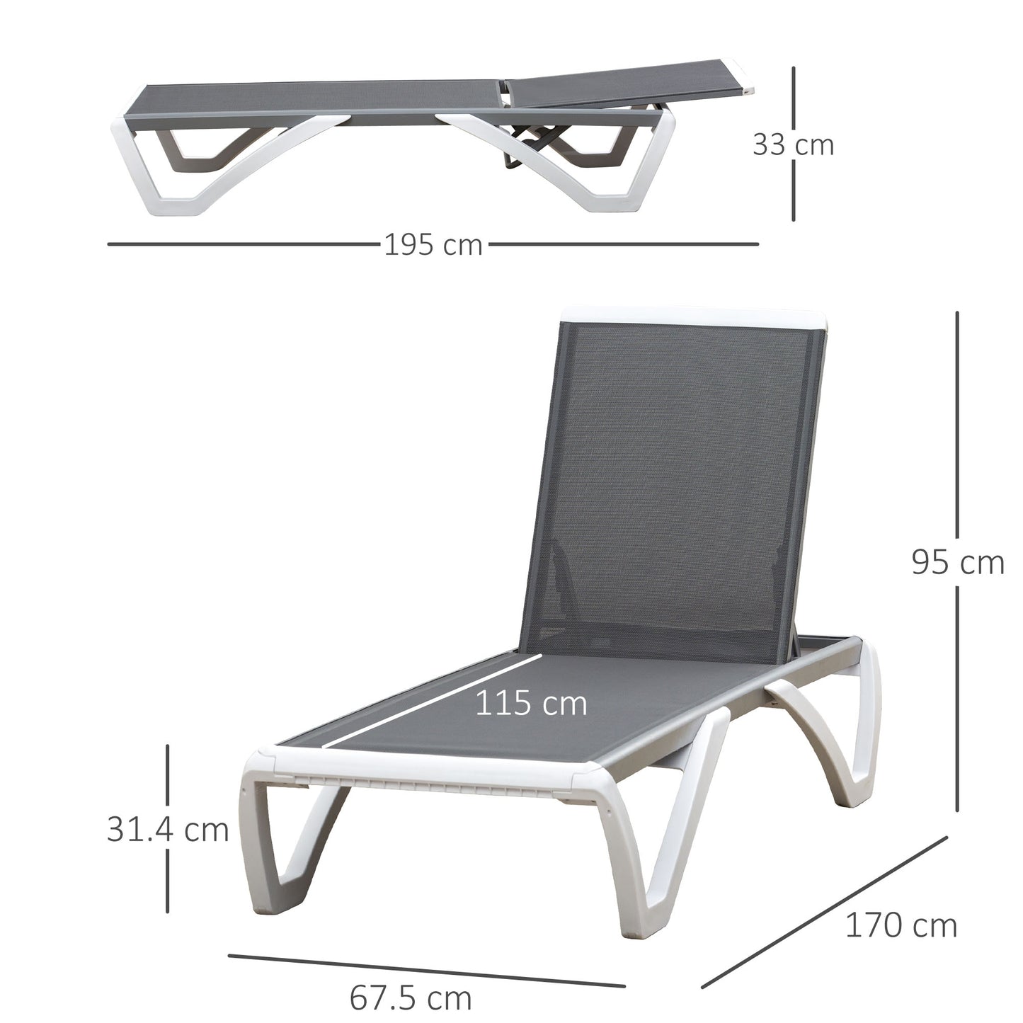 Aluminium Frame Sun Lounger, with Adjustable Back - Grey