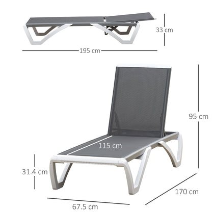 Aluminium Frame Sun Lounger, with Adjustable Back - Grey