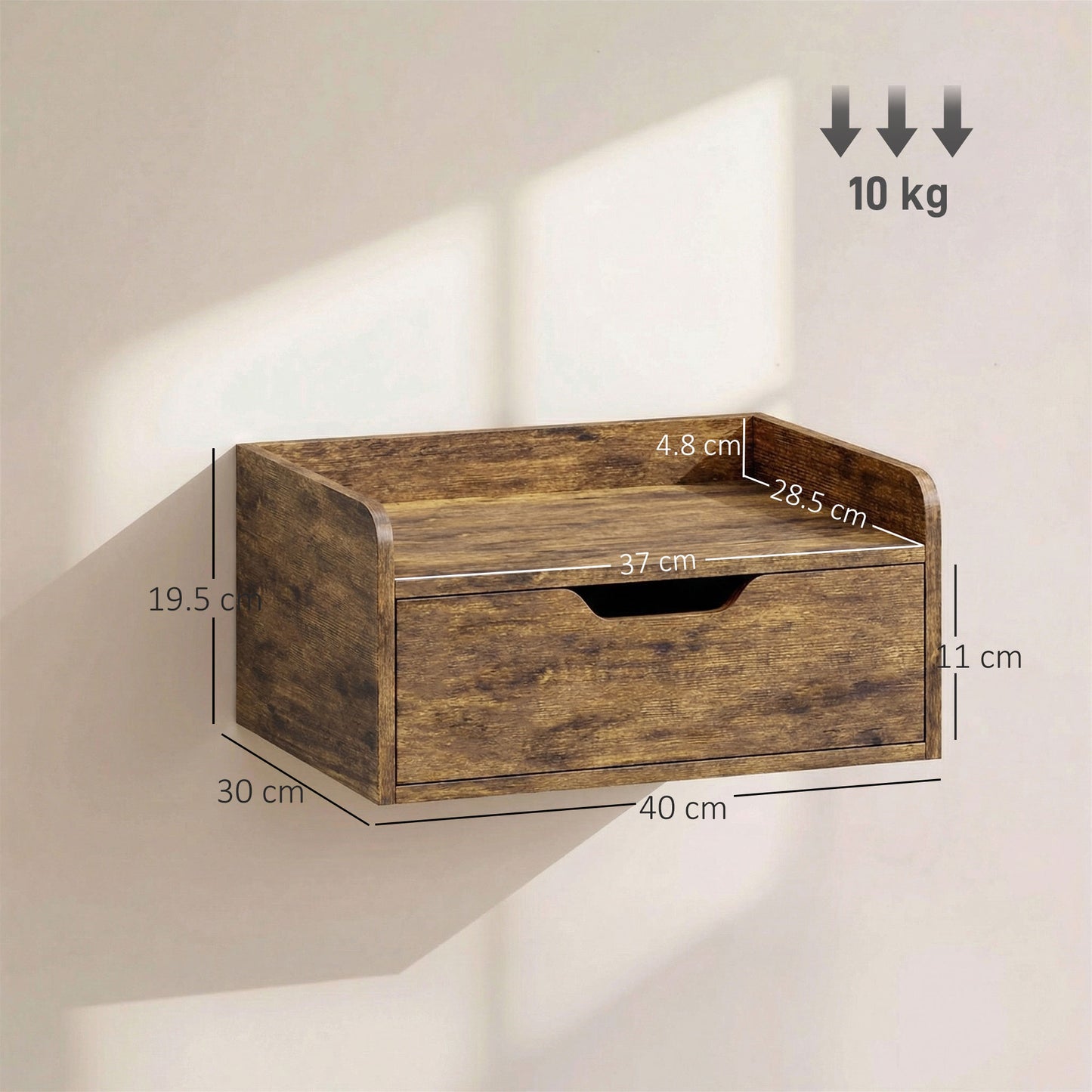 Floating Nightstands Set of 2, Wall Mounted Bedside Table with Drawer for Bedroom, Rustic Brown